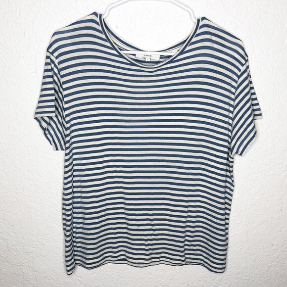 Vince blue cream striped silk blend short sleeve tee size Large - Picture 1 of 12